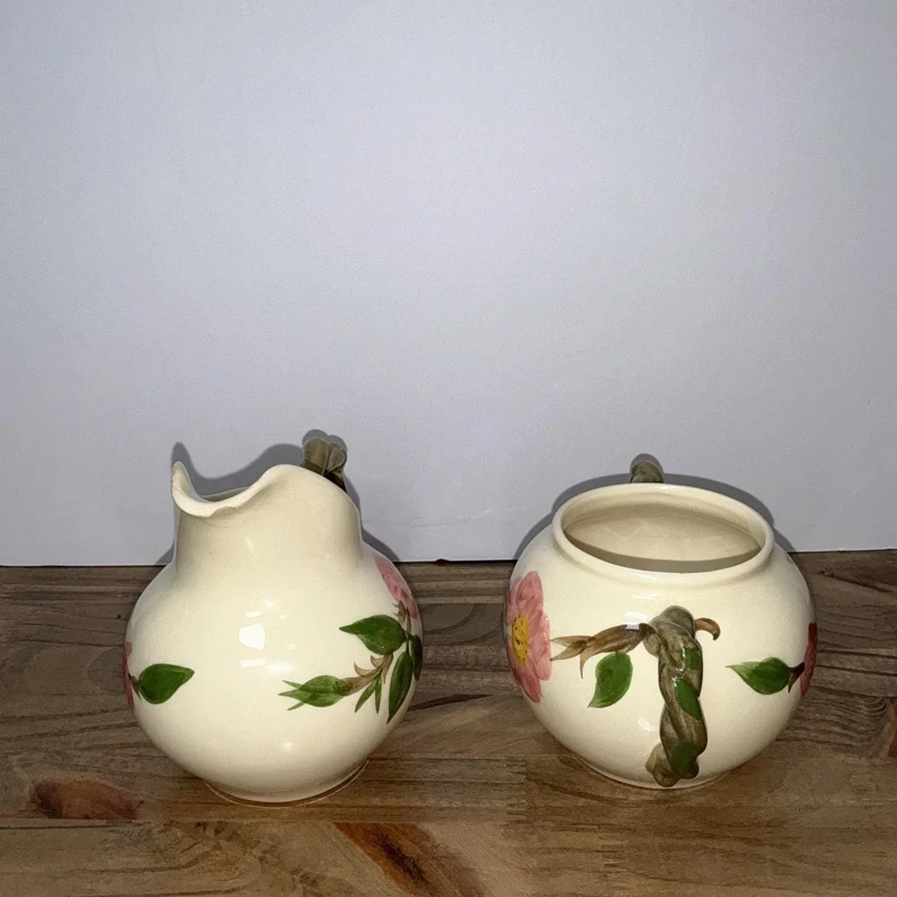 Franciscan Desert Rose Sugar Bowl & Creamer NO Lid Set Pink Rose USA Pottery Vtg